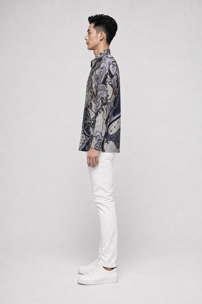 Mens Batik Shirt – Ivory Current | Long Sleeves