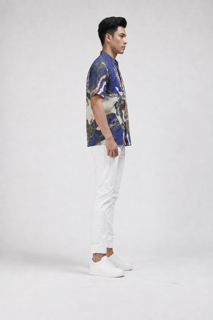 Mens Batik Shirt – Azure Phoenix | Short Sleeves
