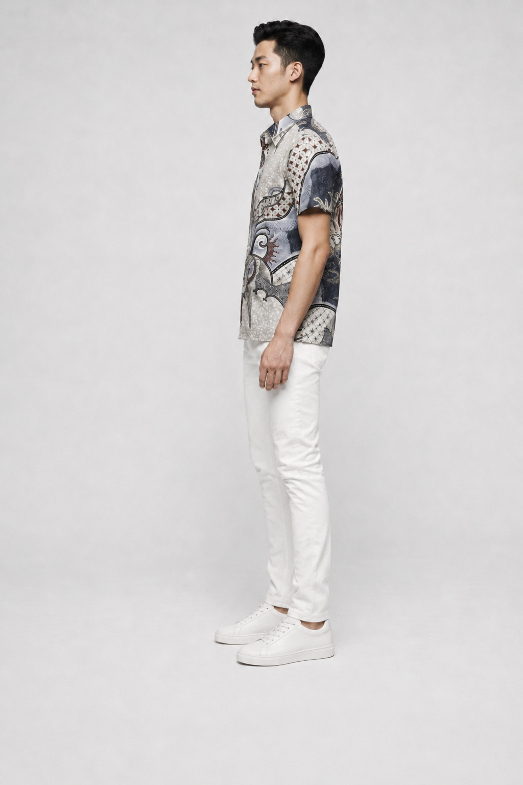 Mens Batik Shirt – Ivory Current | Short Sleeves
