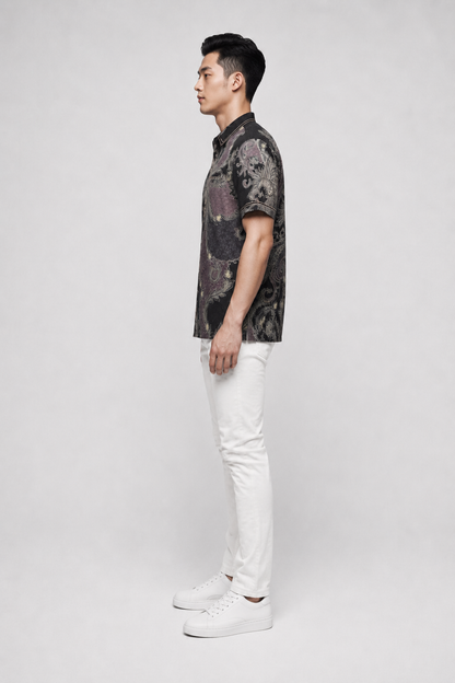 Mens Batik Shirt – Nocturnal Garden | Short Sleeves