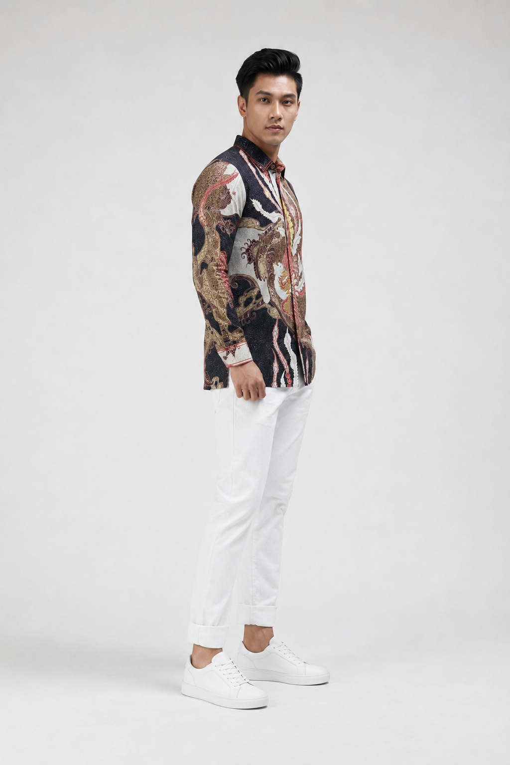 Mens Batik Shirt – Scarlet Phoenix | Long Sleeves