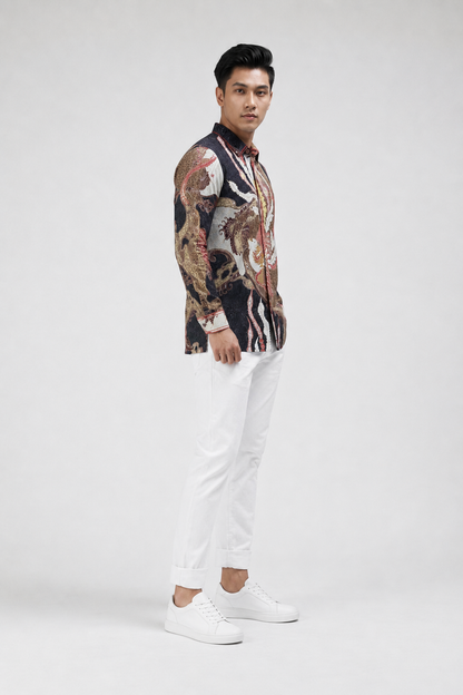 Mens Batik Shirt – Scarlet Phoenix | Long Sleeves