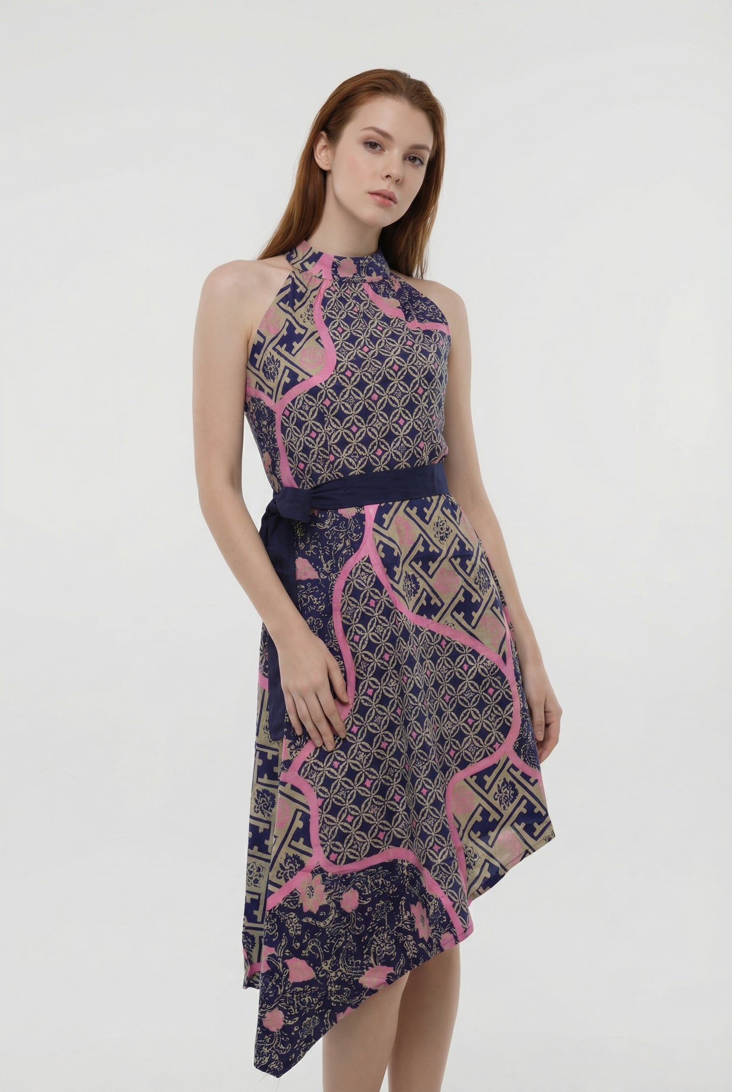 batik halter dress Printed Batik Scarf Halter Dress 1957 Royal Blue / One Size Fits Most