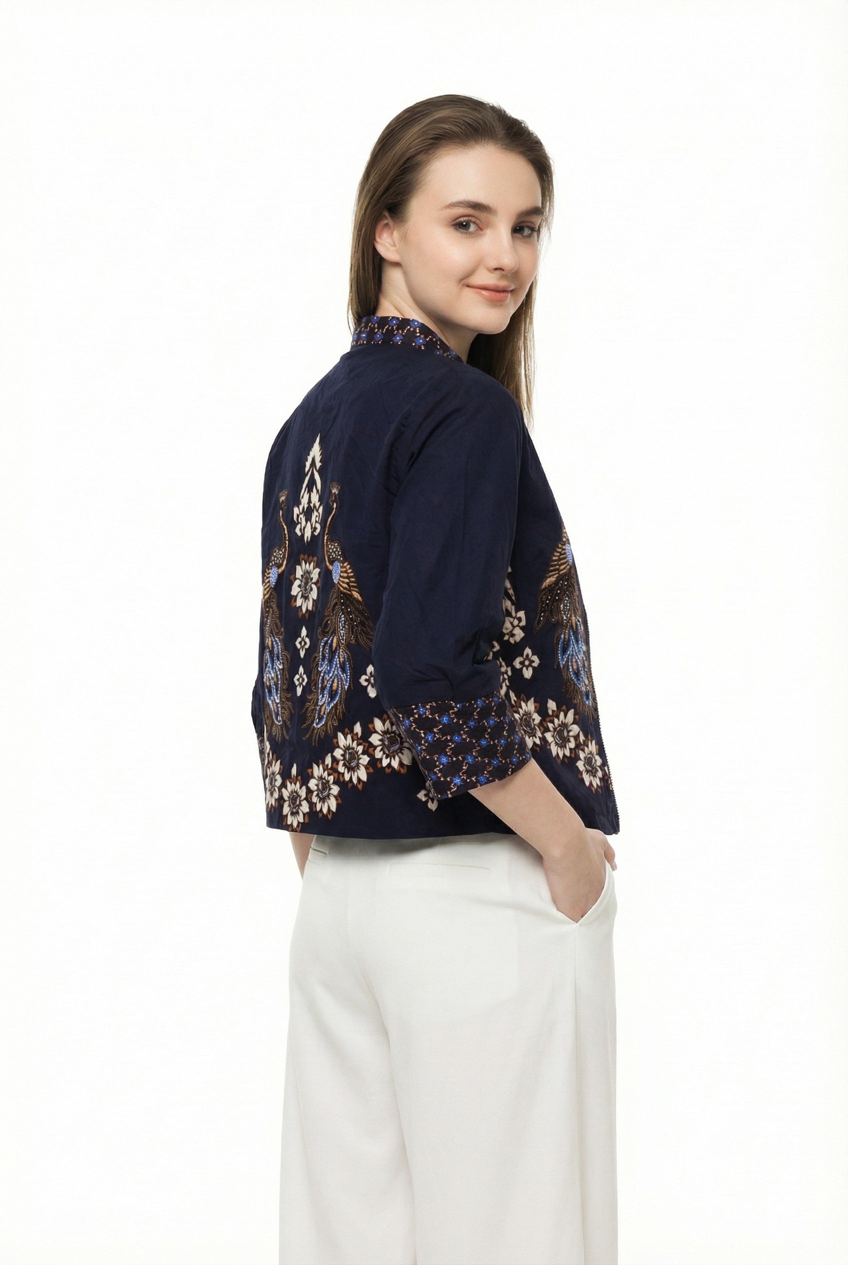 Women's Batik Jacket - Midnight Peacock