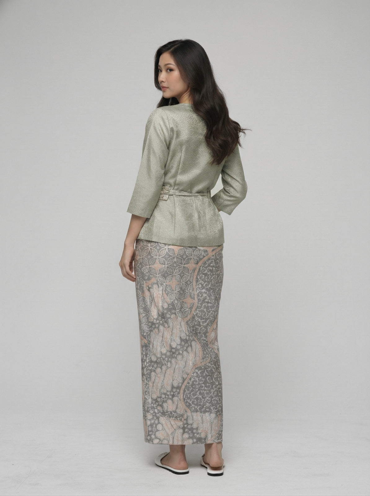 Women's Batik Kebaya - Clara - Sage/White