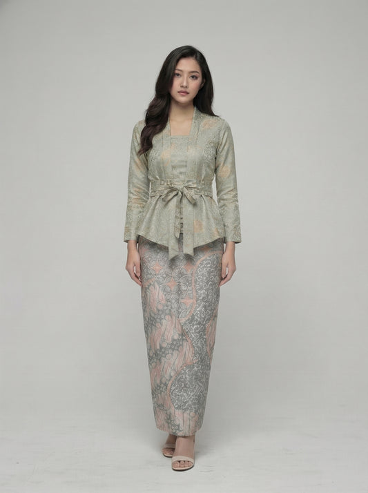 Women's Batik Kebaya - Clara - Sage/White