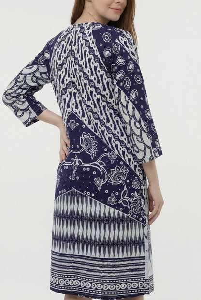 Women's Batik Kimono Dress - Blue Floral