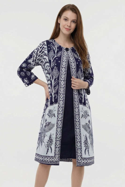 Women's Batik Kimono Dress - Blue Floral