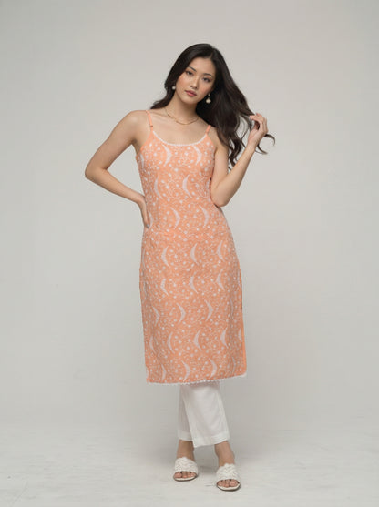 Women’s Batik Kurti – Peach Blossom Sleeveless