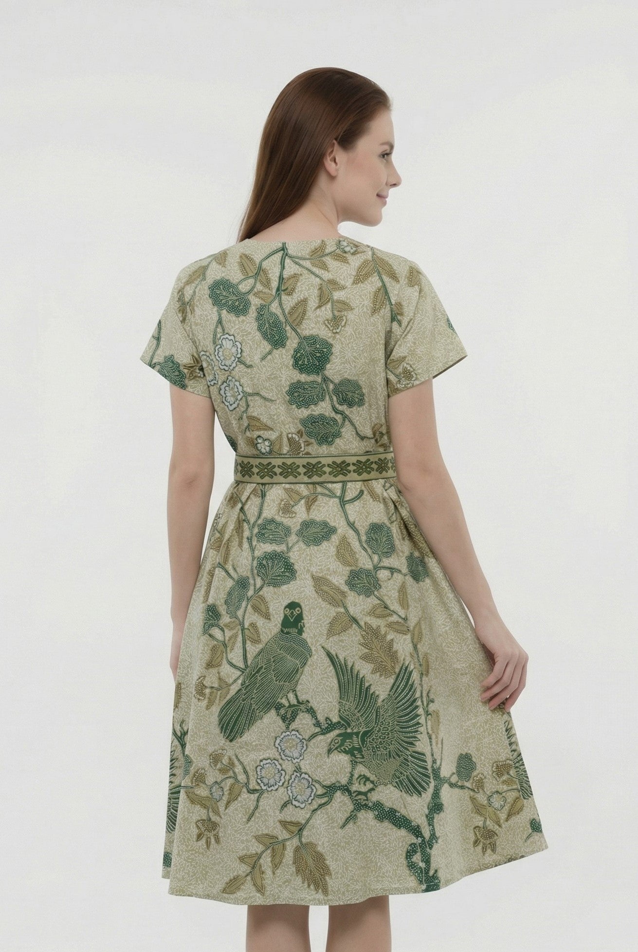 Women's Batik Midi Dress - Peony Bird Paradise