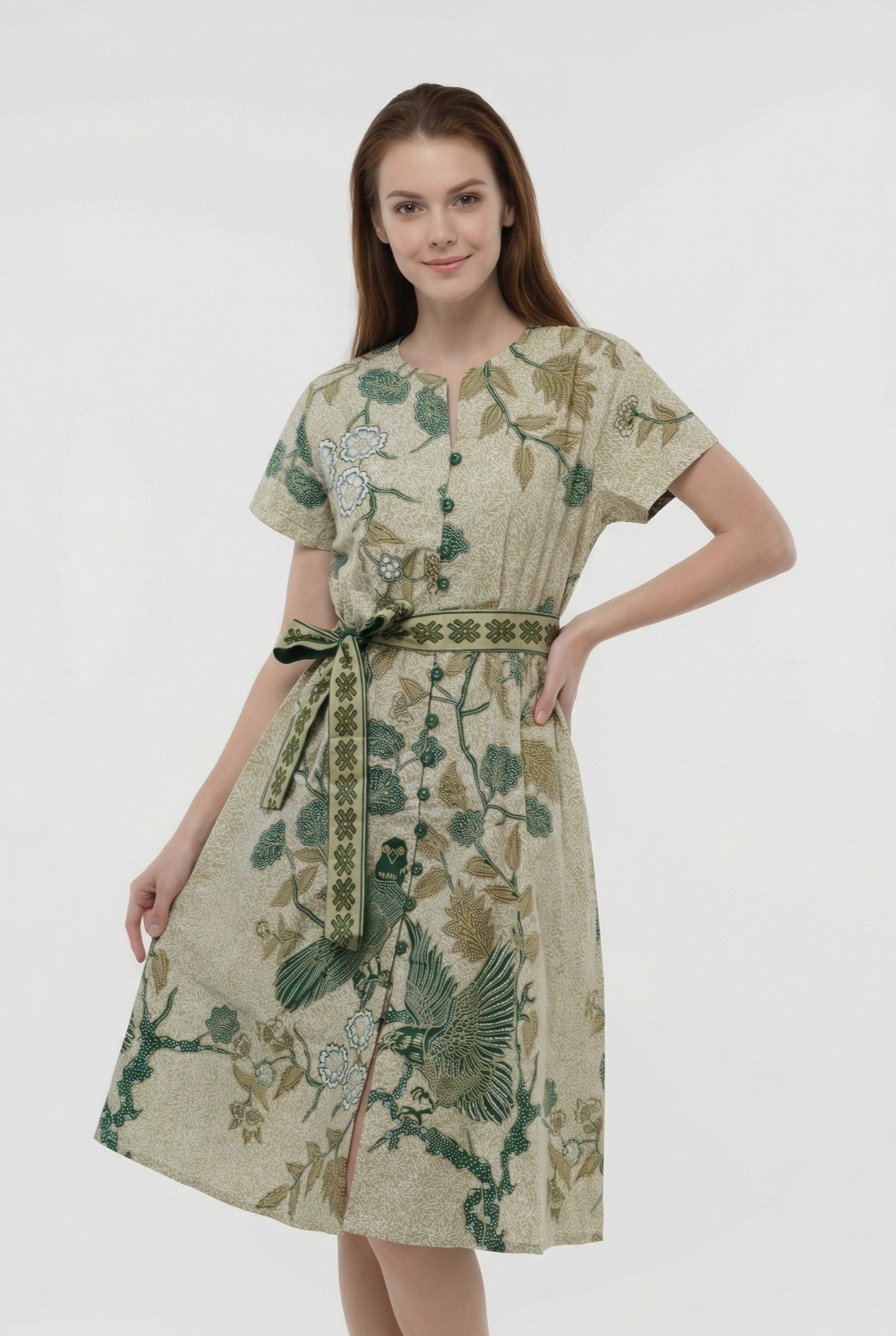 Women's Batik Midi Dress - Peony Bird Paradise