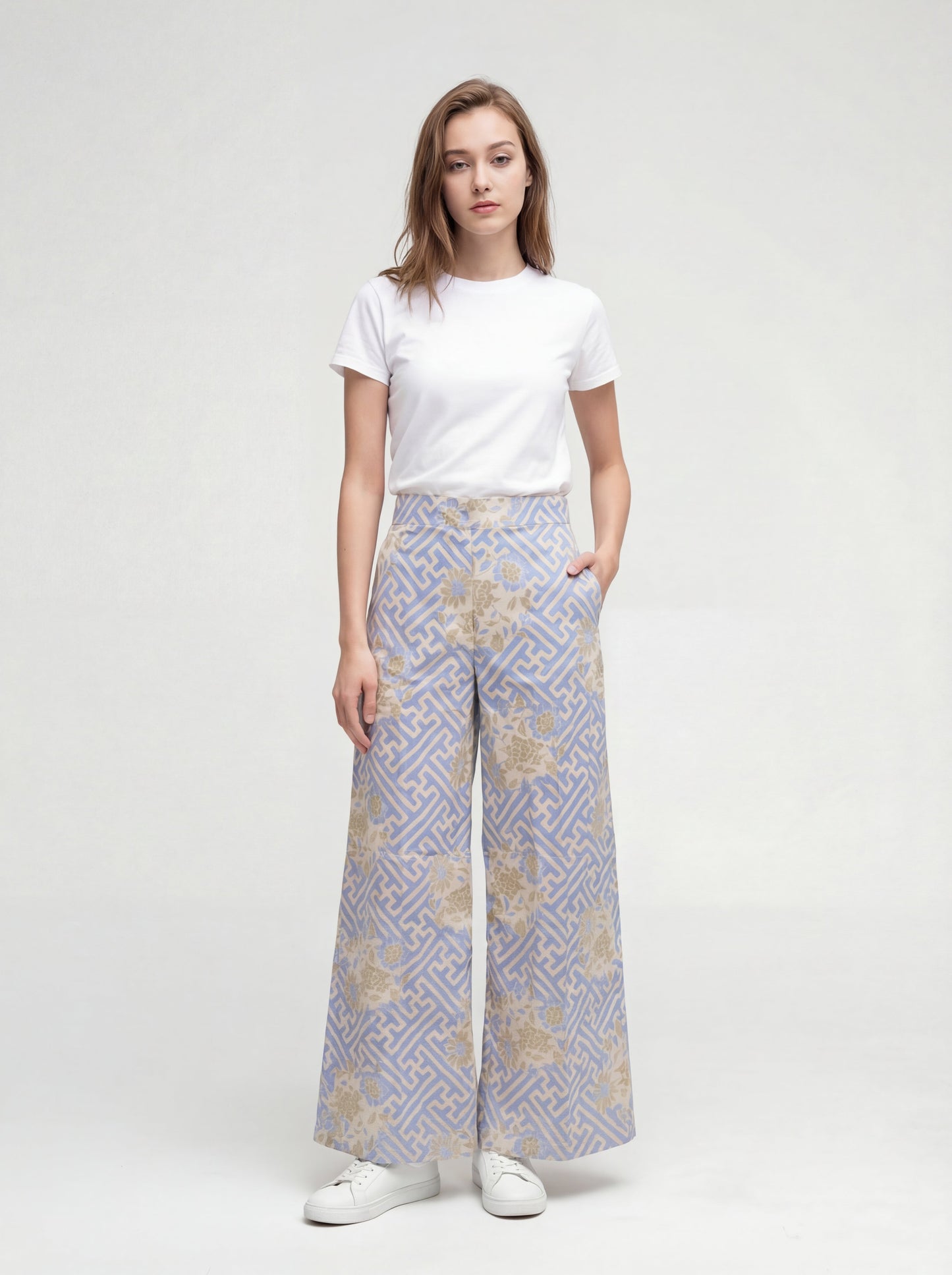 Women's Batik Wide Pants - Labyrinth Blossom