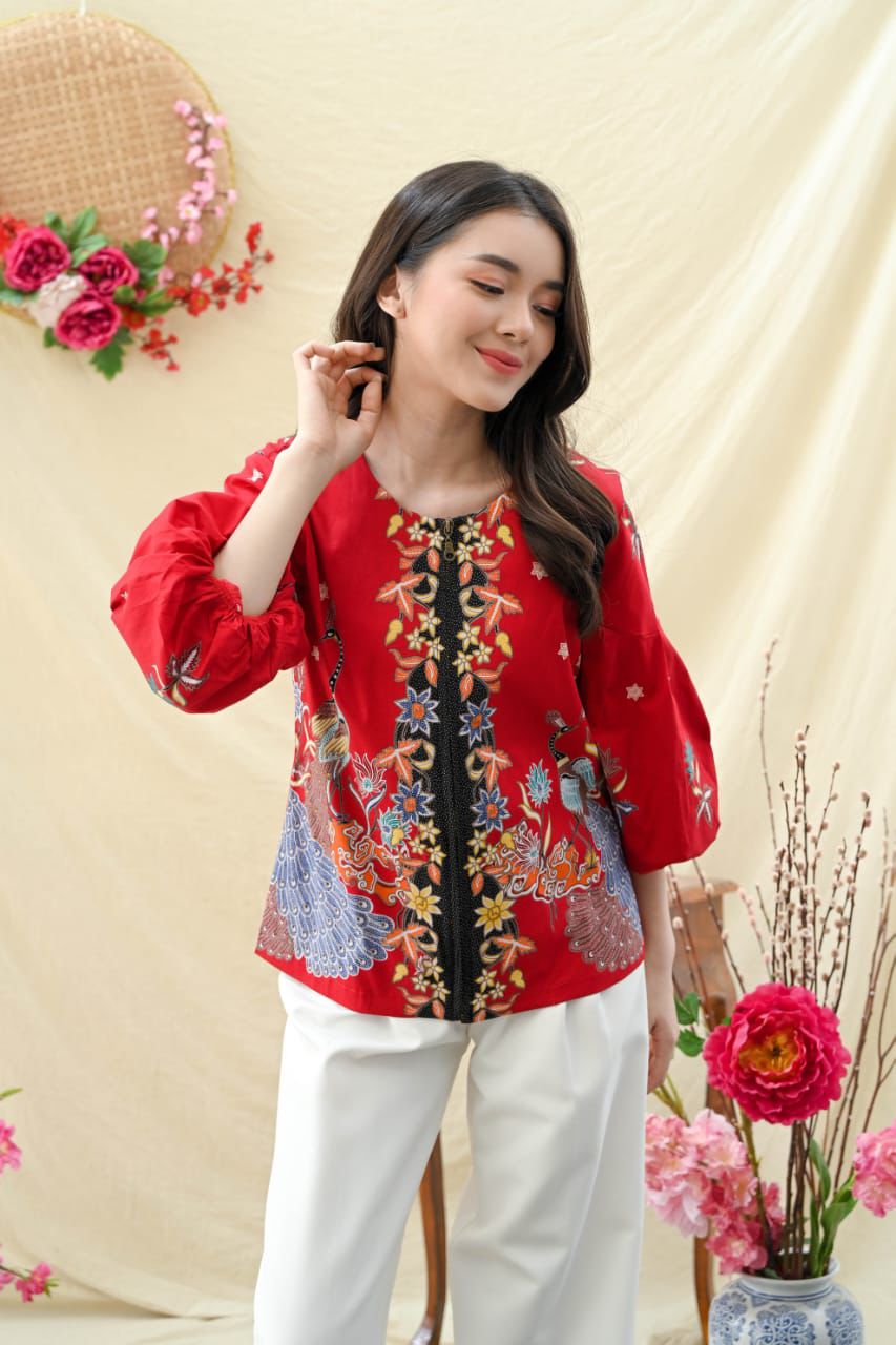 Women's Batik Zipper Blouse - Phoenix Prosperity