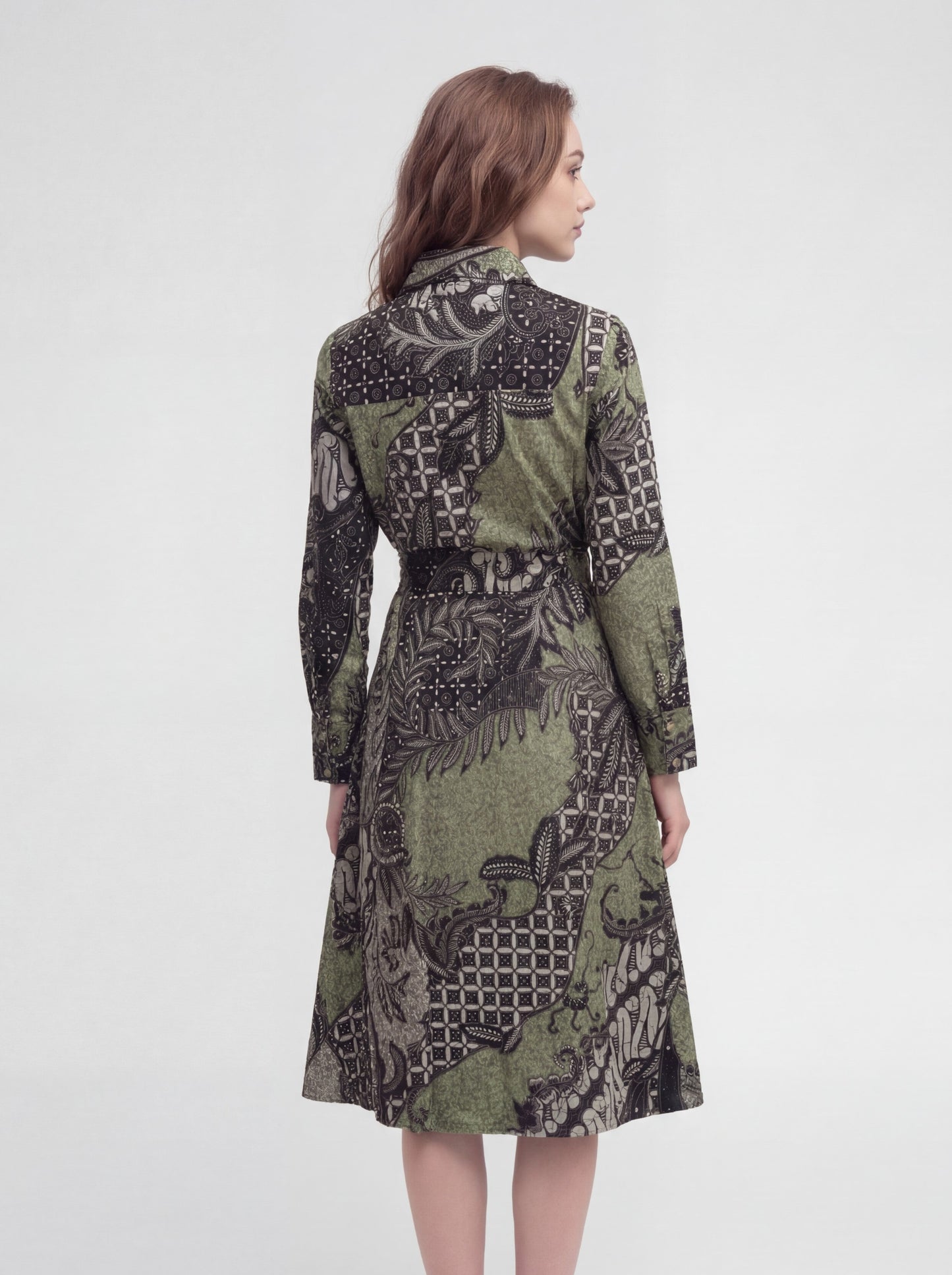 Women's Batik A-Line Shirt Dress - Verdant Grove - back