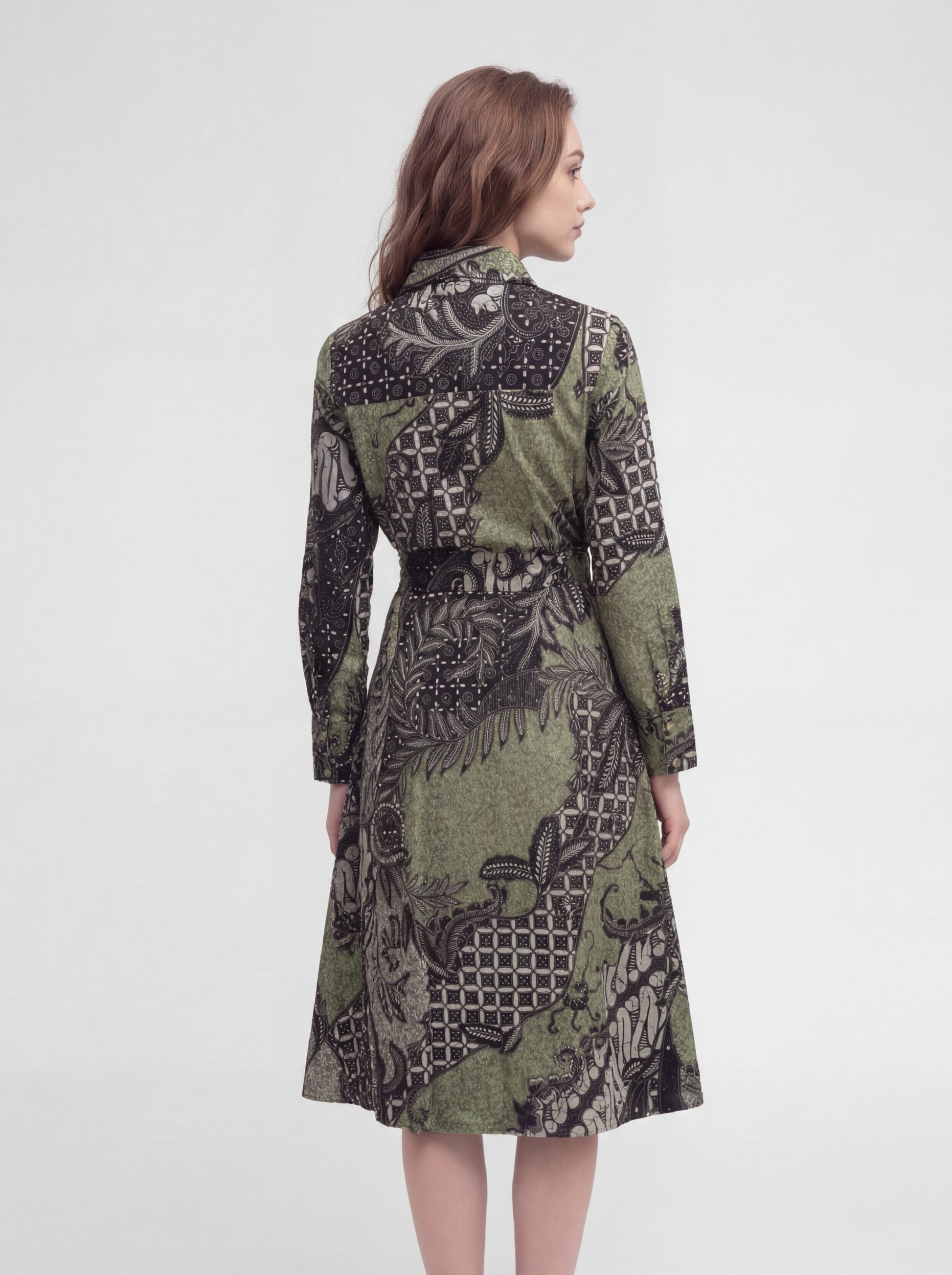 Women's Batik A-Line Shirt Dress - Verdant Grove - back