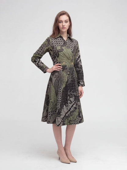 Women's Batik A-Line Shirt Dress - Verdant Grove - front