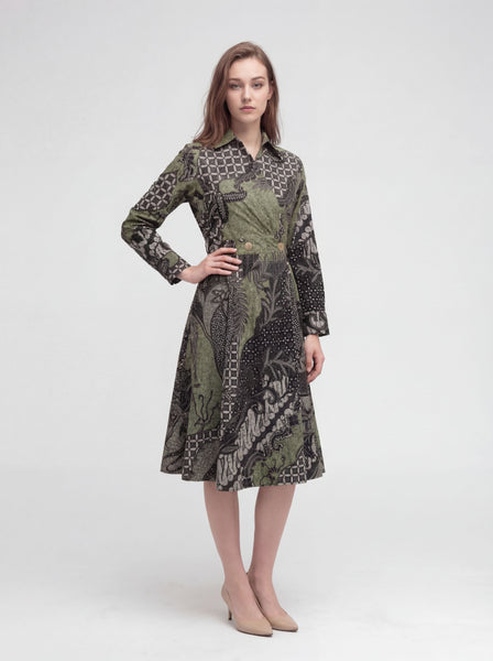 batik a line dress Batik A-Line Dress: Moonlight Over Spring Landscape Art