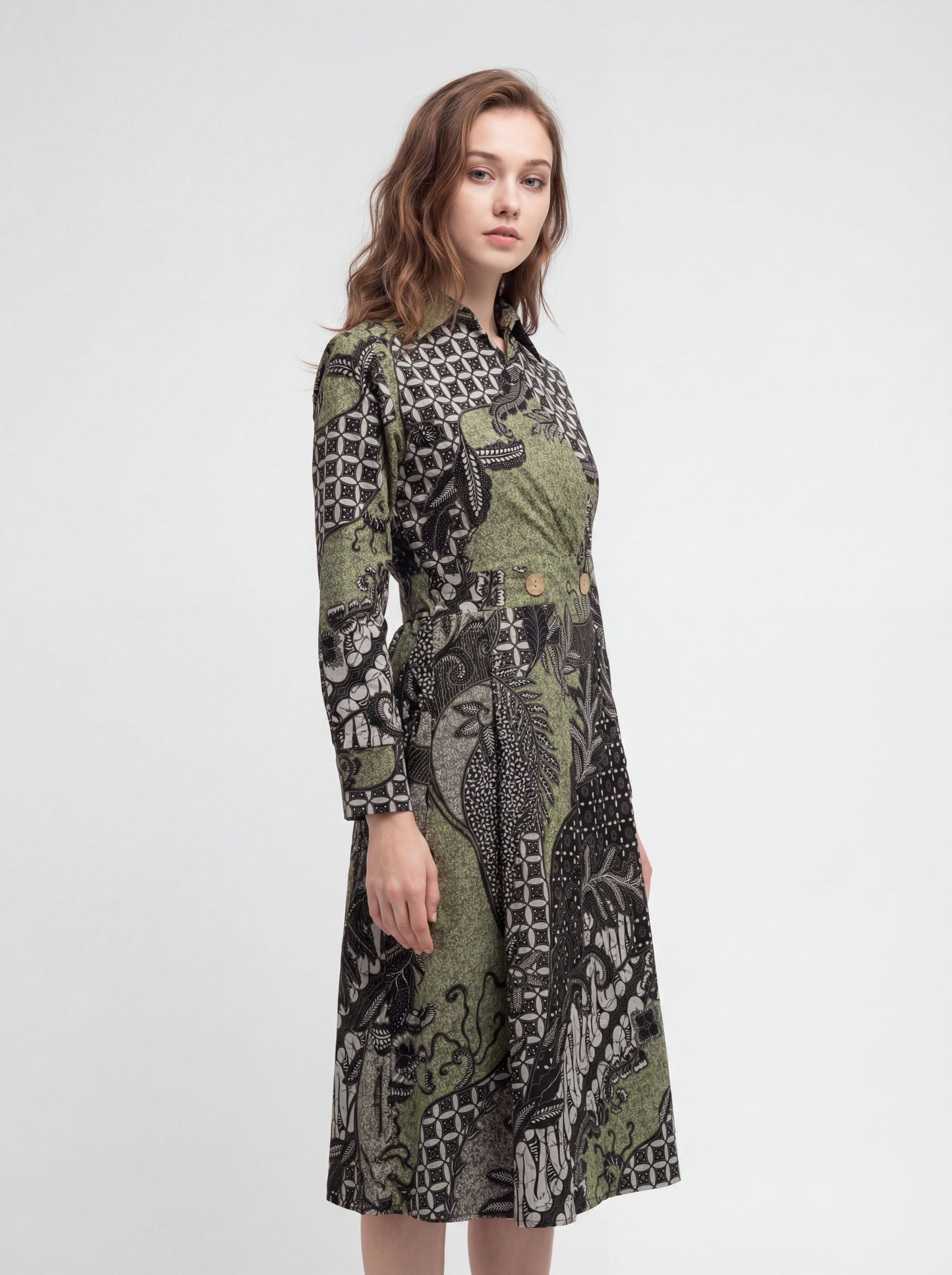 Women's Batik A-Line Shirt Dress - Verdant Grove - side