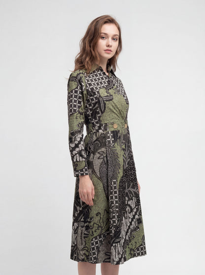 Women's Batik A-Line Shirt Dress - Verdant Grove - side