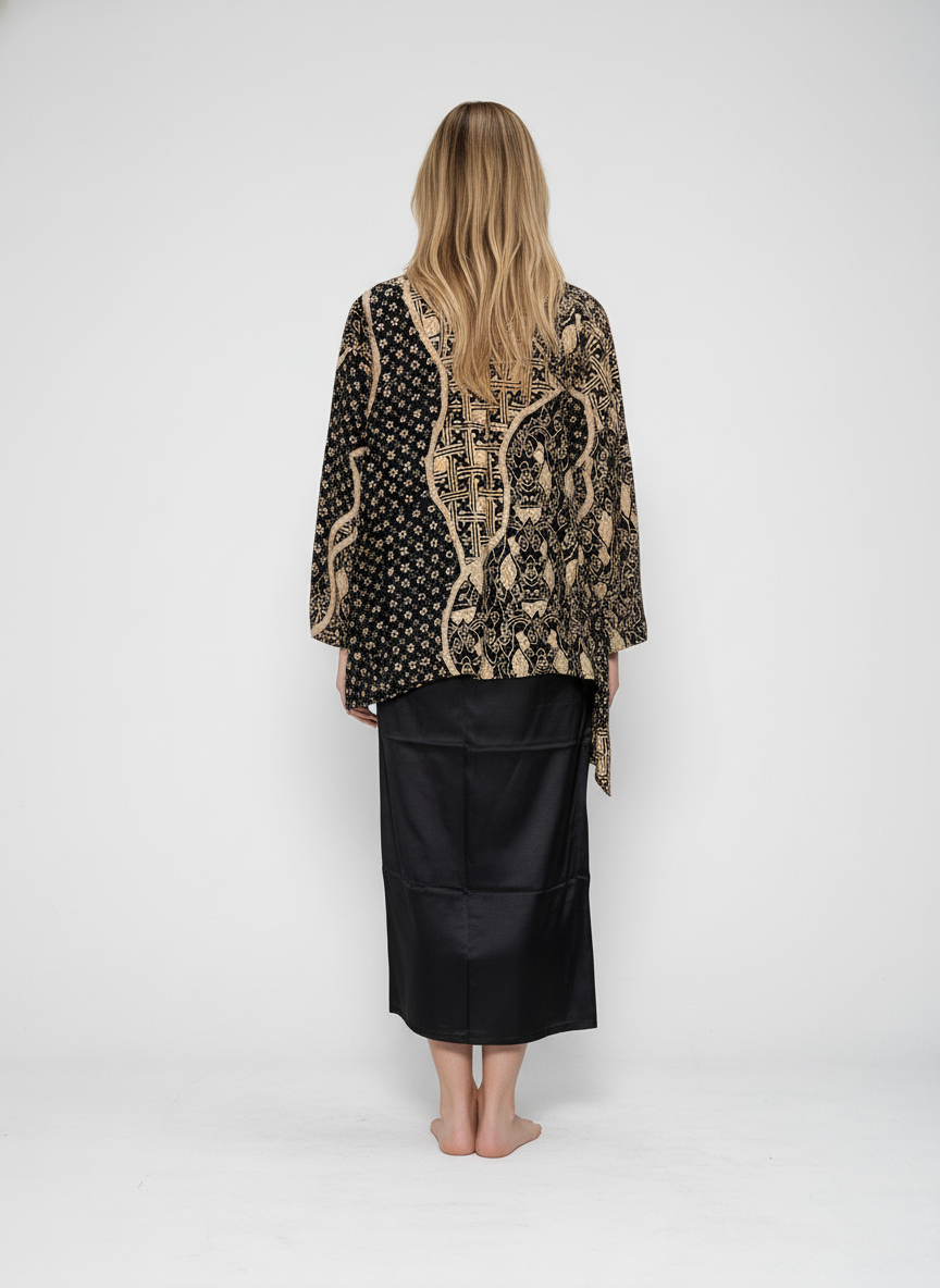 Women's Batik Kebaya Kimono Non Lace Set - Black 3