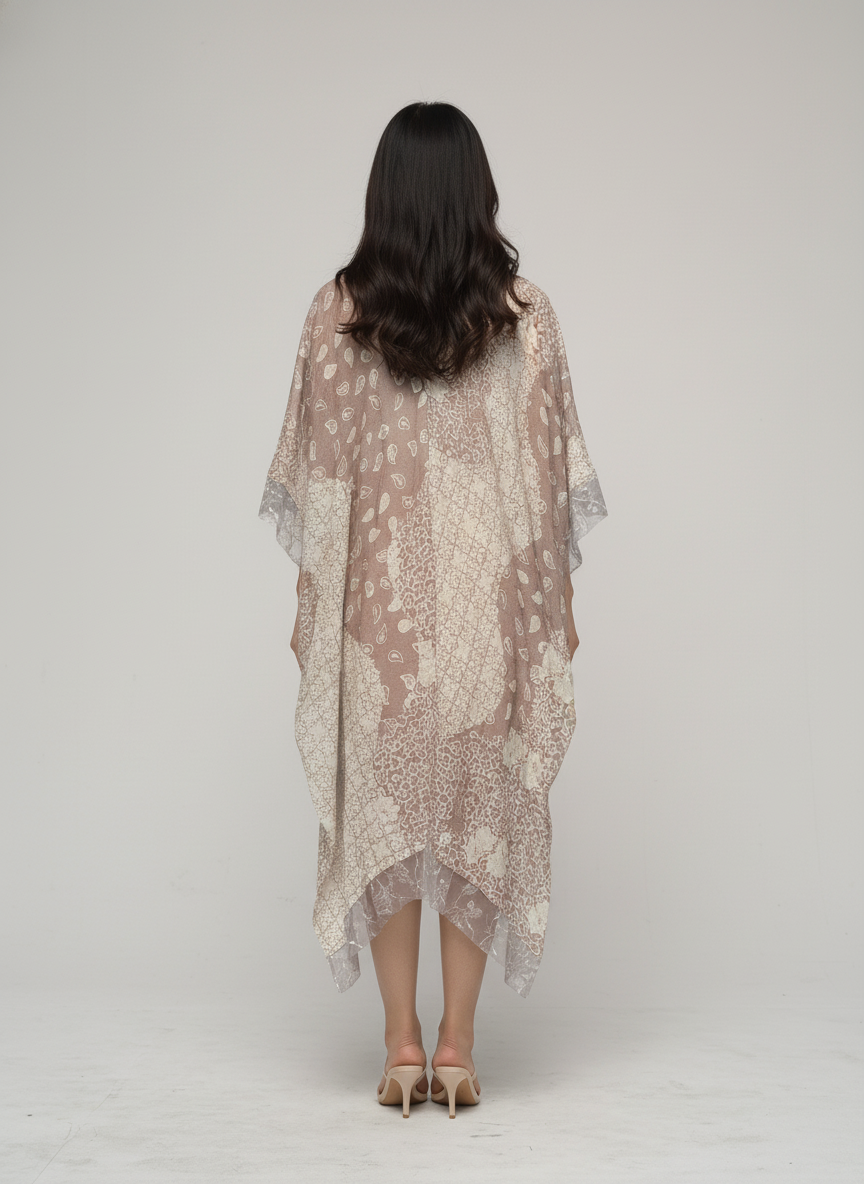 Women's Batik Kebaya Luna Kaftan Tile - Mocca Leaf 2