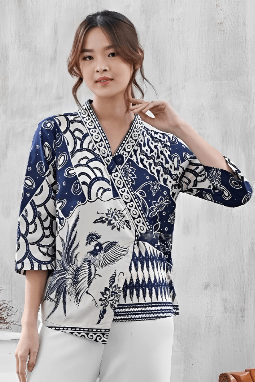 Women's Batik Kimono - Tropical Elegance - blue