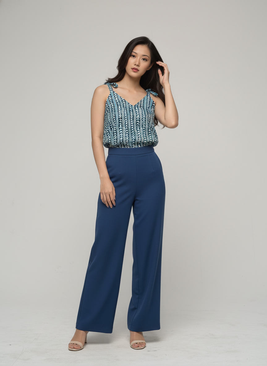 Women’s Batik Kurti – Azure Flow Sleeveless 2