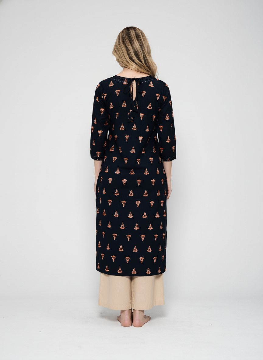 Women’s Batik Kurti – Black Ember Threadwork 4