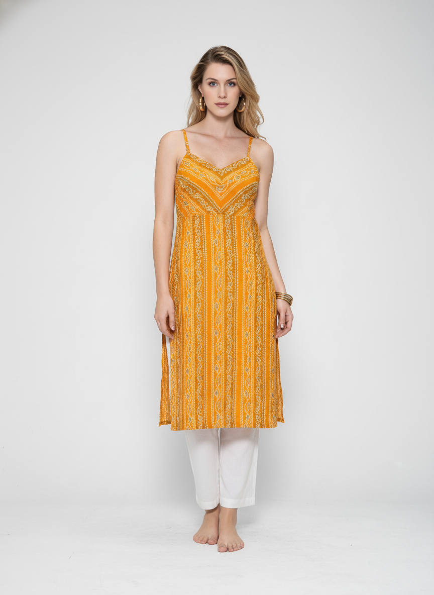 Women’s Batik Kurti – Golden Sunflow Sleeveless 4