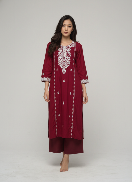 Women’s Batik Kurti – Maroon Heritage Bloom 1