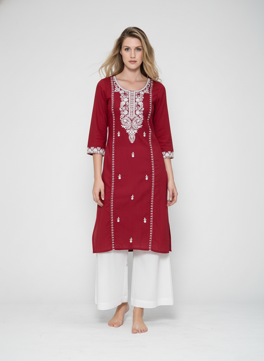 Women’s Batik Kurti – Maroon Heritage Bloom 3