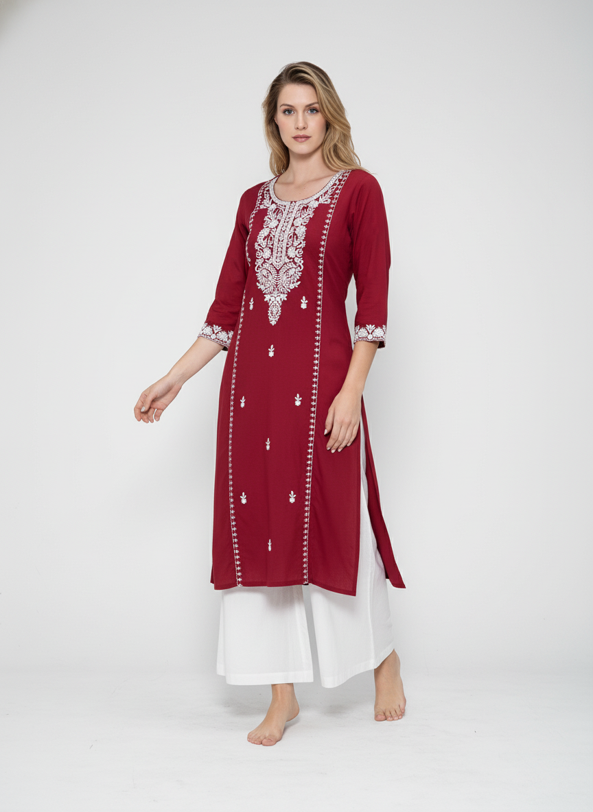 Women’s Batik Kurti – Maroon Heritage Bloom 4