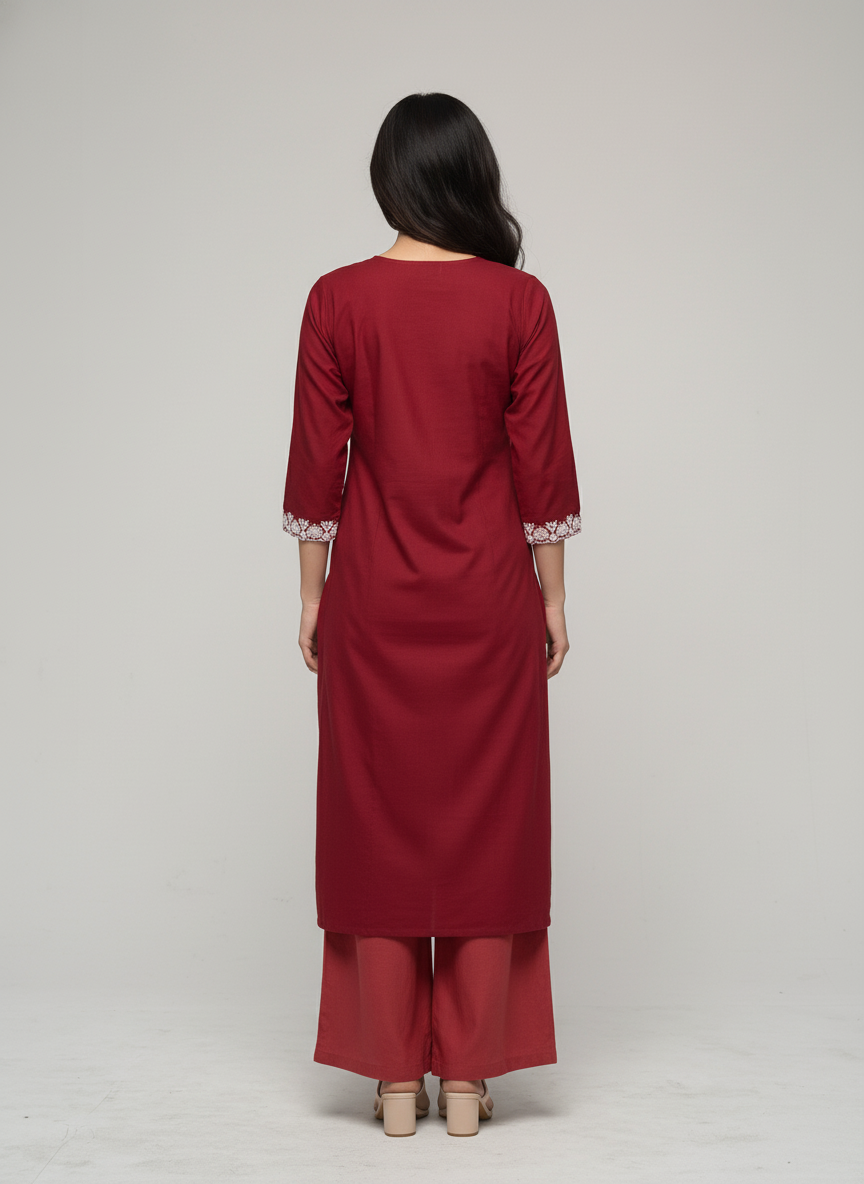 Women’s Batik Kurti – Maroon Heritage Bloom 5