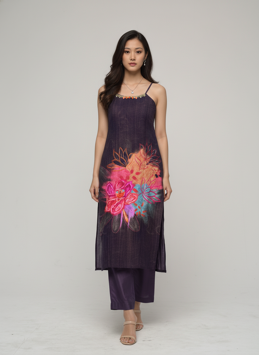 Women’s Batik Kurti – Midnight Bloom Sleeveless 2