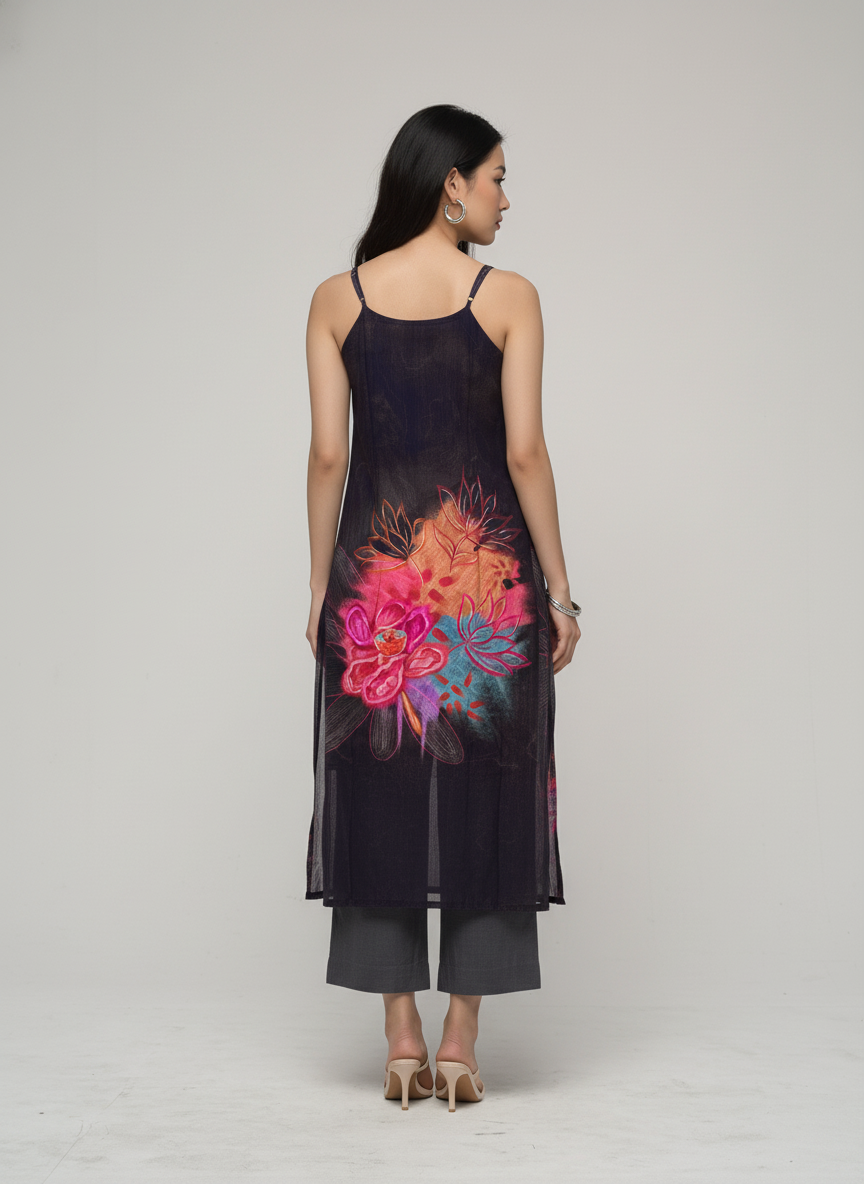 Women’s Batik Kurti – Midnight Bloom Sleeveless 4
