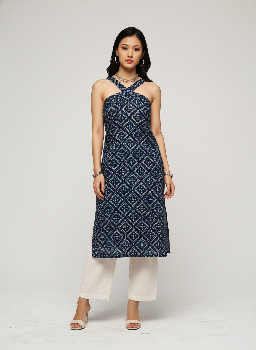 Women’s Batik Kurti – Midnight Diamond Halter 2
