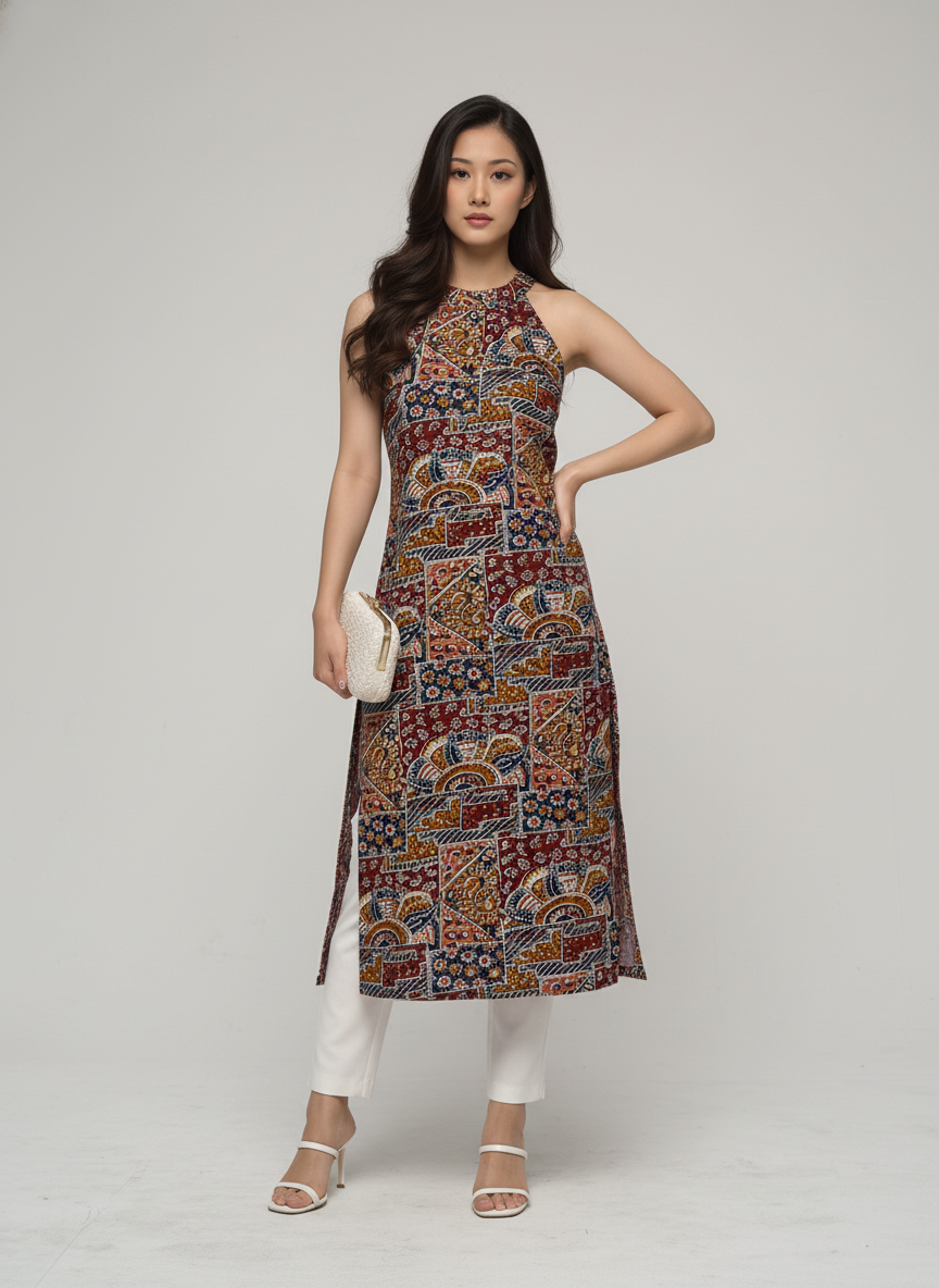 Women’s Batik Kurti – Mosaic Heritage Halter 3