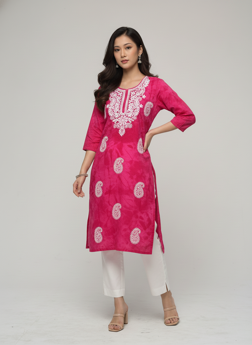 Women’s Batik Kurti – Pink Paisley Elegance 1
