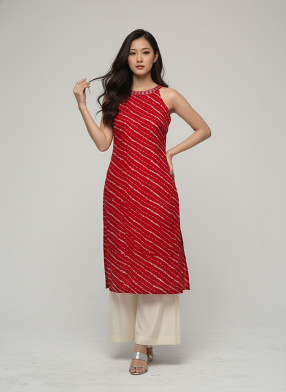 Women’s Batik Kurti – Scarlet Wave Elegance 1