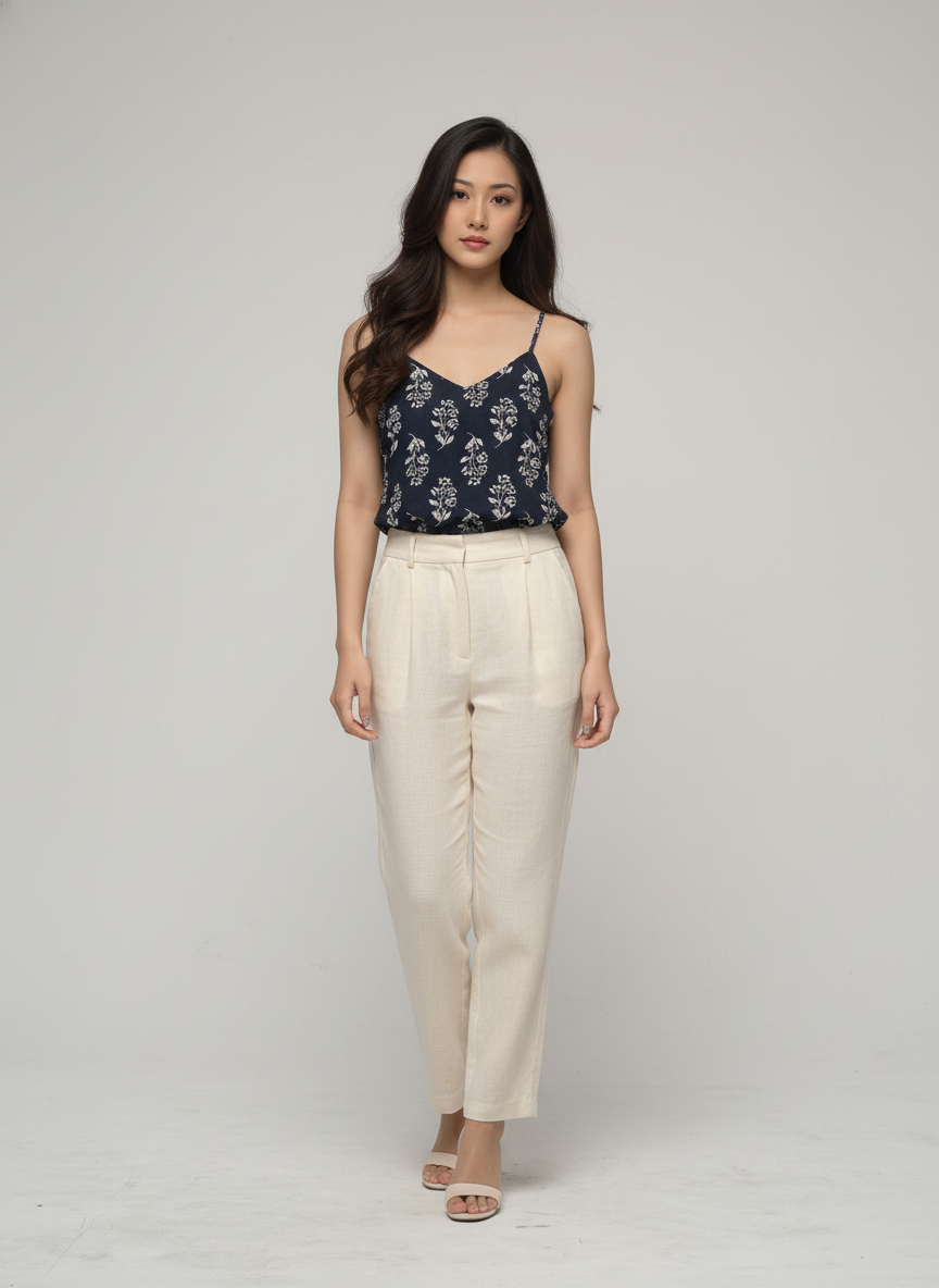 Women’s Batik Top – Navy Blossom Peplum 1