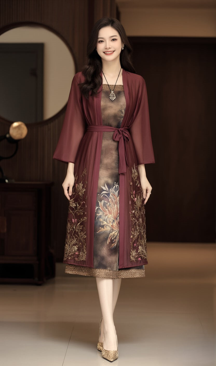 Women's Fusion Batik Dress - Crimson Bloom