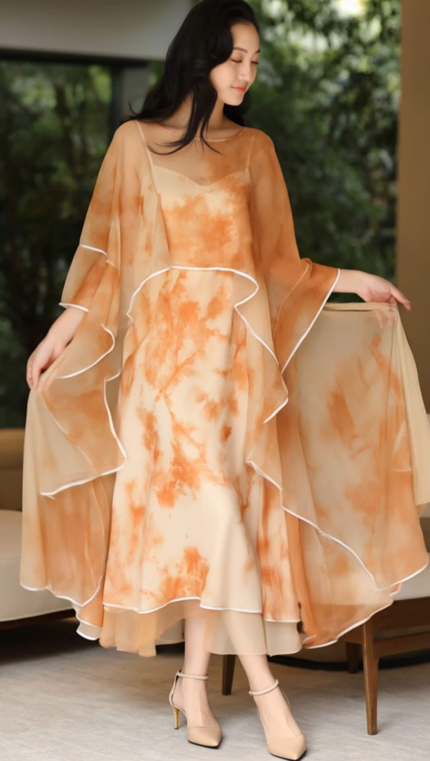 Women's Fusion Batik Dress - Tangerine 3