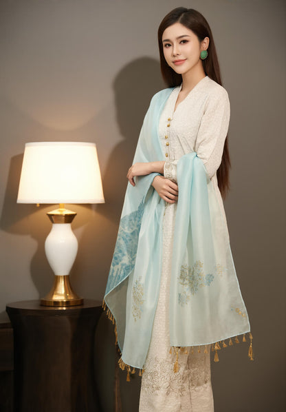 Women's Fusion Batik Kebaya Set - Ivory Rain