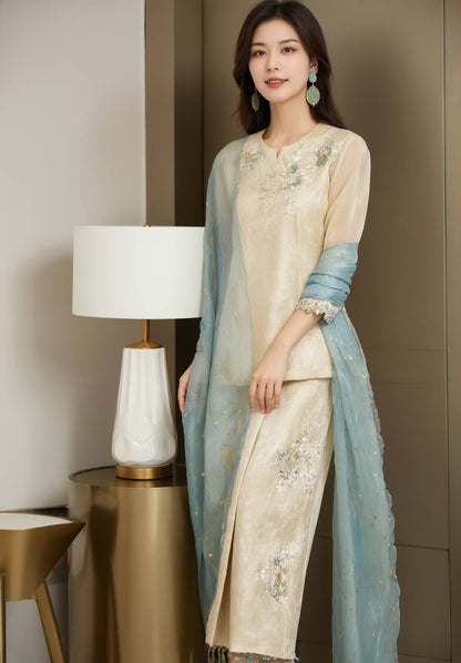 Women's Fusion Batik Kurung Set - Golden Mist