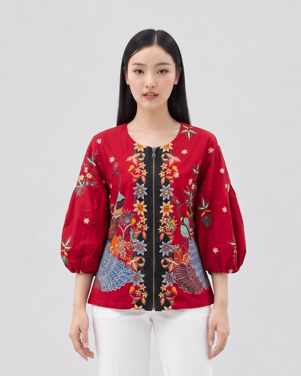 Women's Batik Zipper Blouse - Phoenix Prosperity