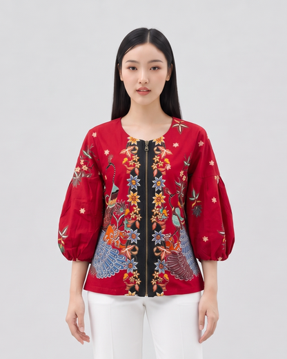 Women's Batik Zipper Blouse - Phoenix Prosperity