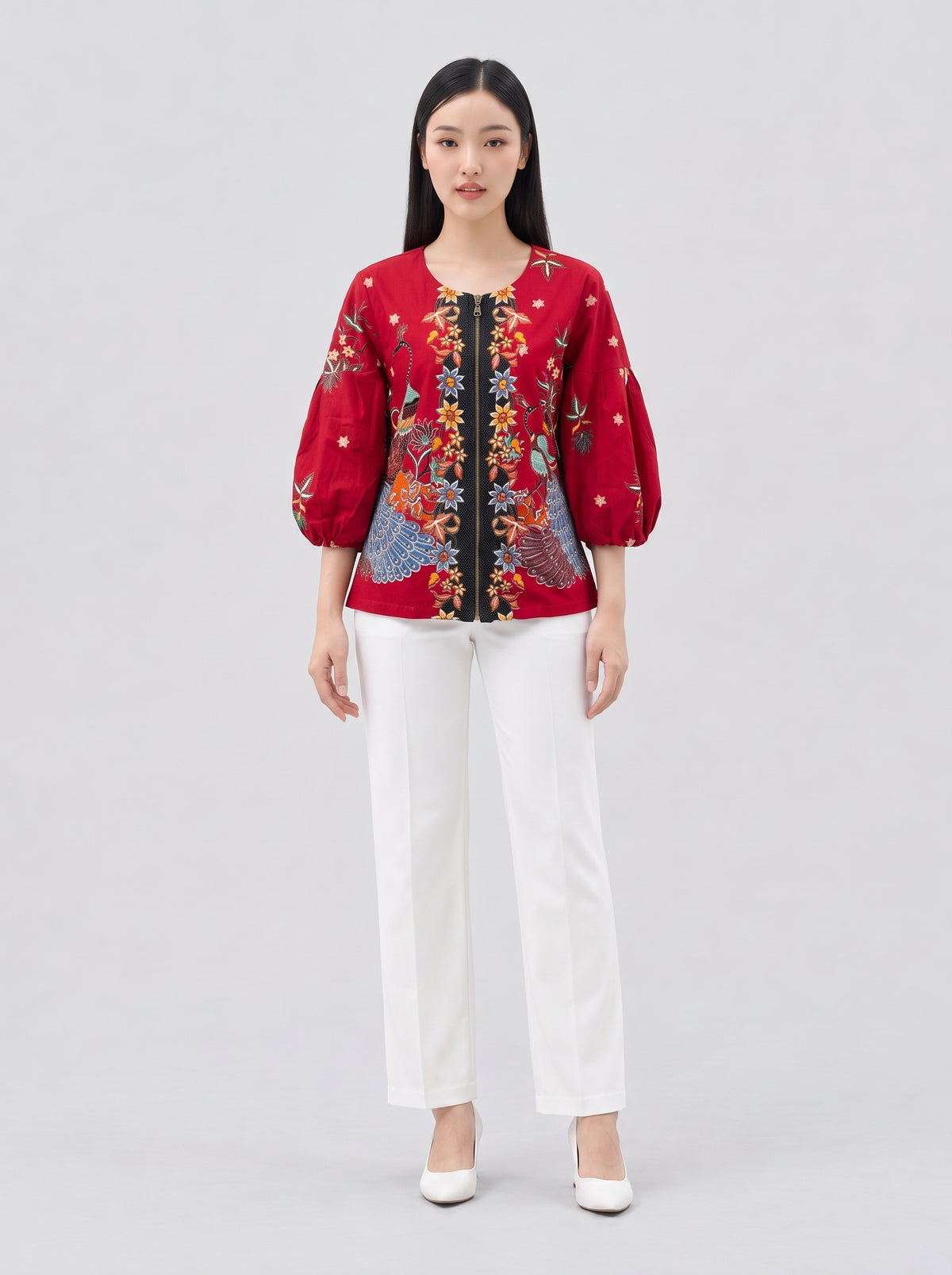 Women's Batik Zipper Blouse - Phoenix Prosperity