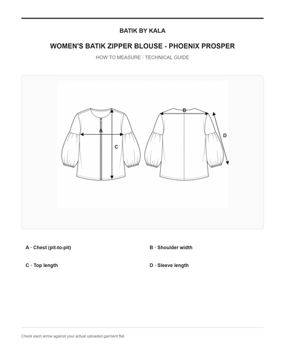 Women's Batik Zipper Blouse - Phoenix Prosperity