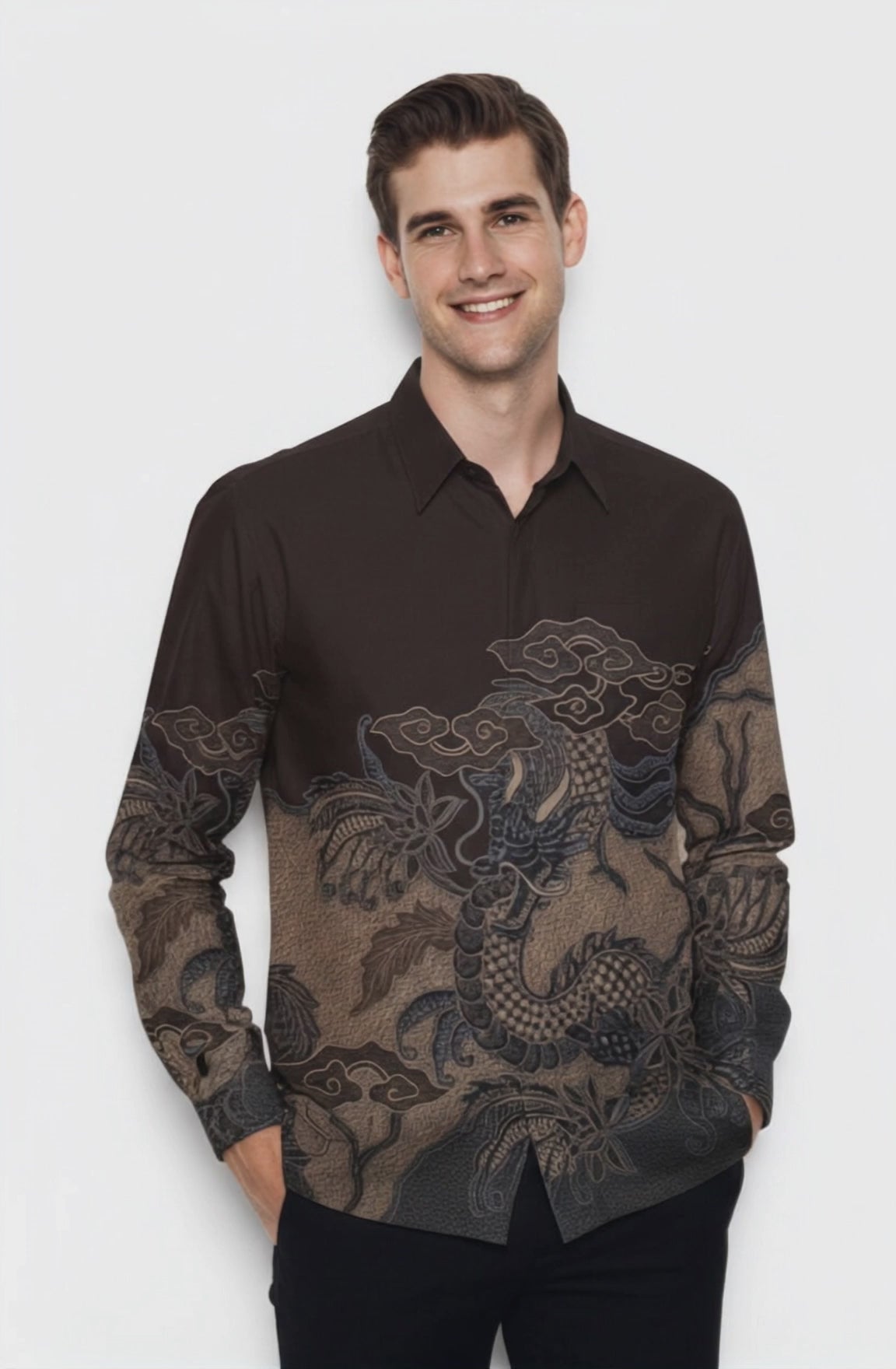 Men's Batik Shirt – Majestic Dragon | Long Sleeves