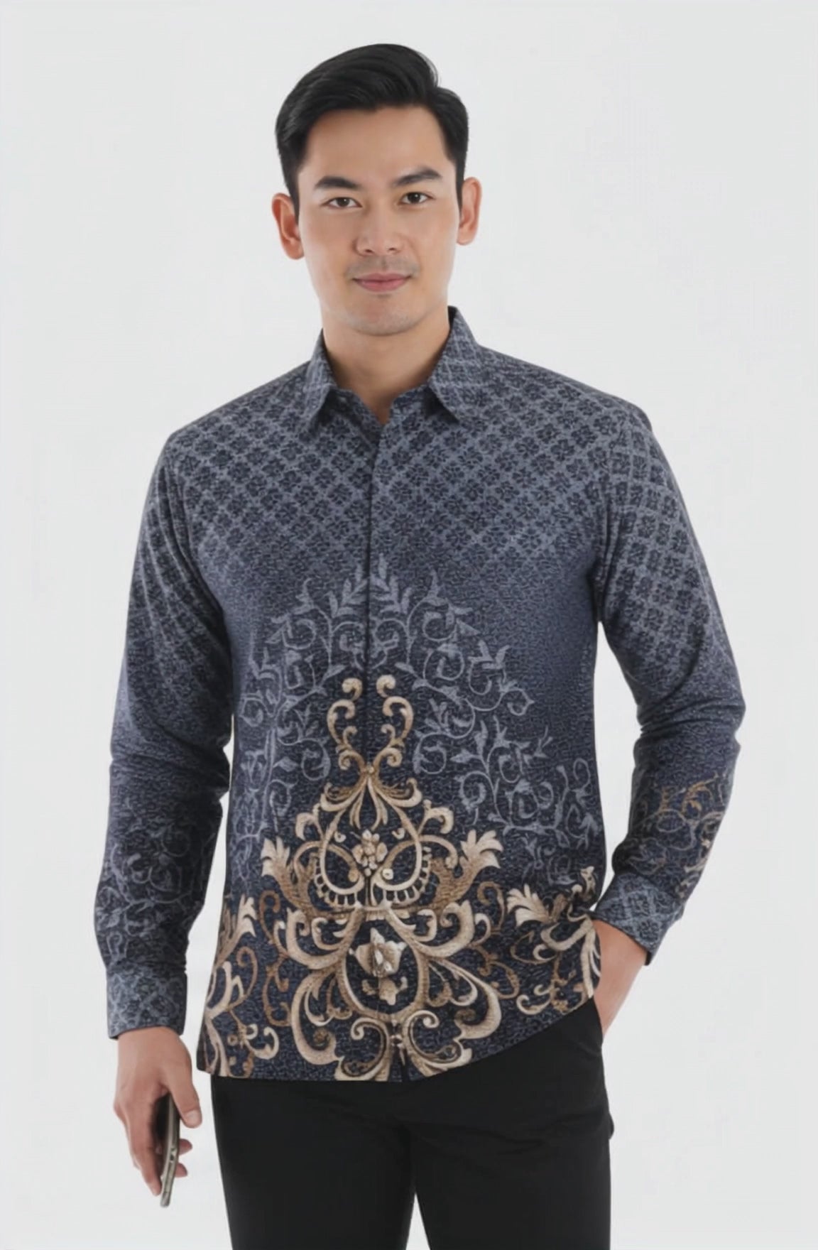 Men's Batik Shirt – Midnight Regal | Long Sleeves
